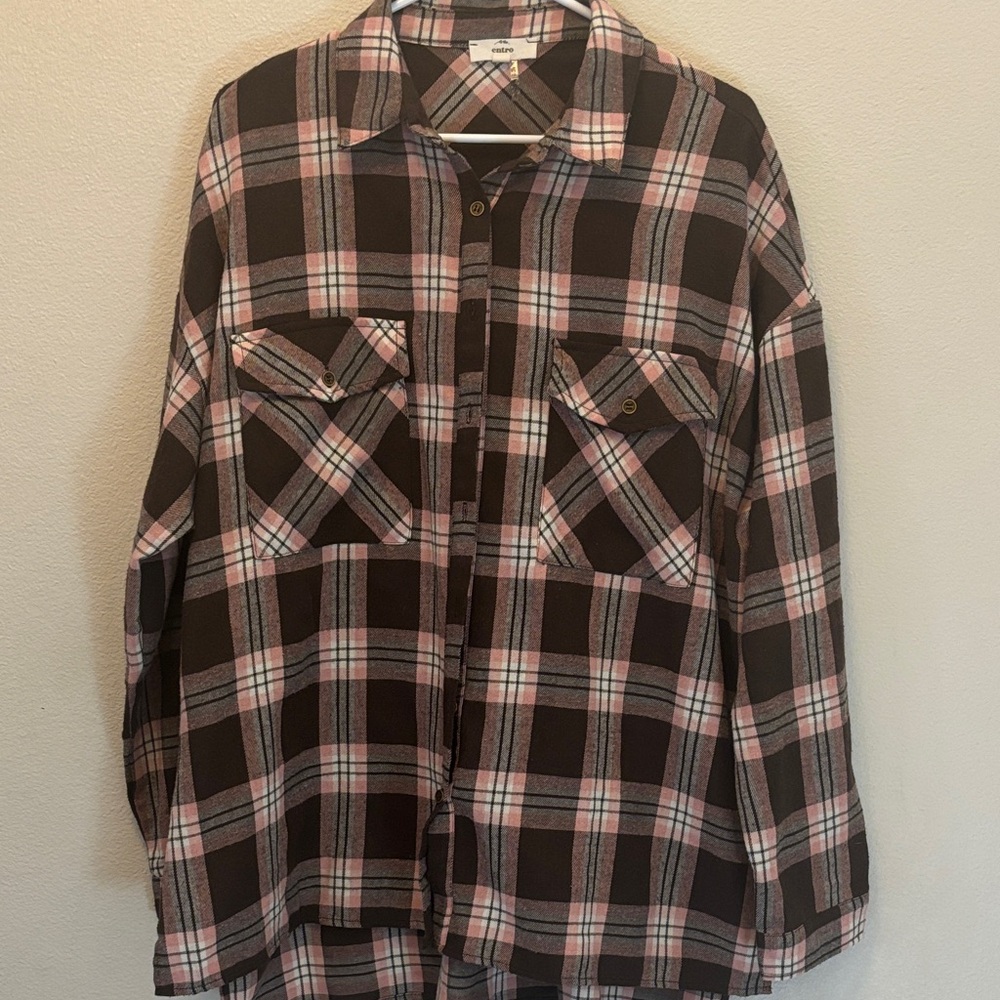 entro Pink and Brown Plaid Shirt